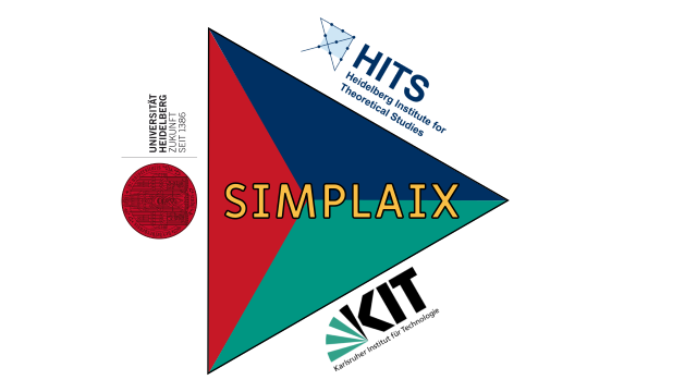 Triangle-shaped  SIMPLAIX, logo with the HITS, KIT, and Heidelberg University logos at its edges.